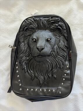 Designer 3D Lion Head Backpack Unisex School Fashion Casual Travel Black